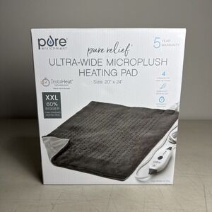 Pure Heating Pad XXL 20x24 PureRelief Gray Microplush Auto Shut-Off New Open Box